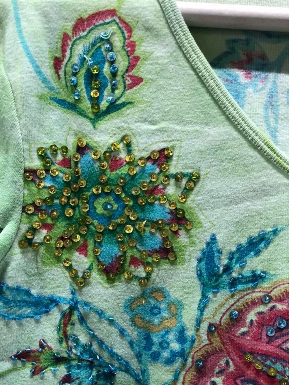 Bila Mint Floral V-Neck Embroidered & Beaded Top - Picture 3 of 5
